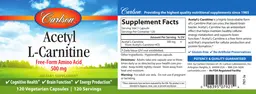 Label for Acetyl L-Carnitine 500 mg