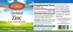 Label for Chelated Zinc 30 mg