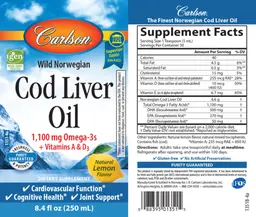 Label for Cod Liver Oil Natural Lemon Flavor