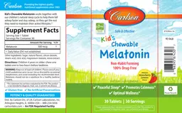 Label for Kid's Chewable Melatonin Natural Strawberry Lemon Flavor