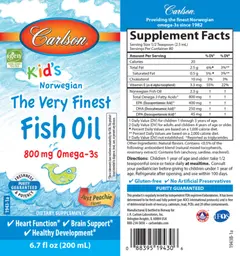 Label for Kid's The Very Finest Fish Oil Just Peachie Flavor