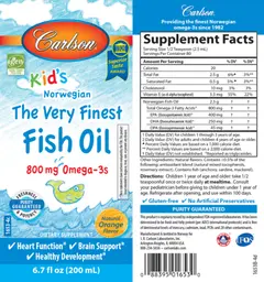 Label for Kid's The Very Finest Fish Oil Natural Orange Flavor