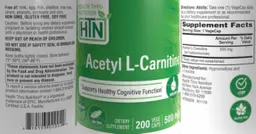 Label for Acetyl L-Carnitine 500 mg