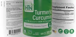 Label for Turmeric Curcumin 500 mg