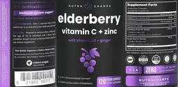 Label for Elderberry Vitamin C + Zinc