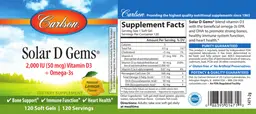 Label for Solar D Gems 2,000 IU (50 mcg) Natural Lemon Flavor