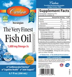 Label for The Very Finest Fish Oil Natural Orange Flavor