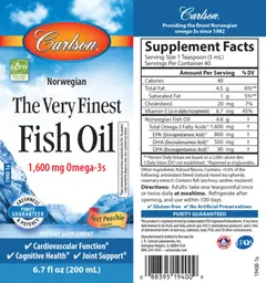 Label for The Very Finest Fish Oil Just Peachie Flavor