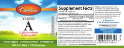 Label for Vitamin A 25,000 IU with Pectin (7,500 mcg RAE)