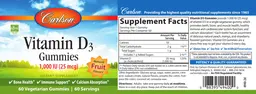 Label for Vitamin D3 Gummies 1,000 IU (25 mcg)