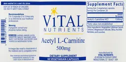 Label for Acetyl L-Carnitine 500 mg