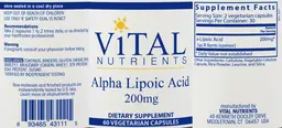 Label for Alpha Lipoic Acid 200 mg