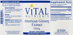 Label for American Ginseng Extract 250 mg