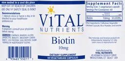 Label for Biotin 10 mg