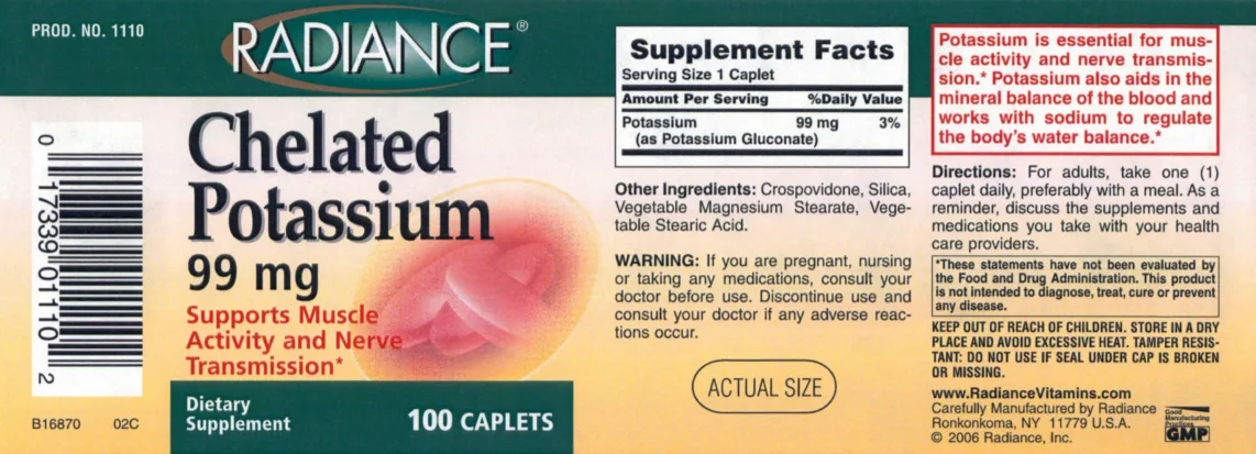 Label for Chelated Potassium 99 mg