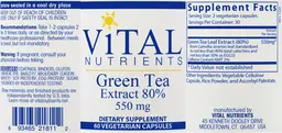 Label for Green Tea Extract 80% 550 mg