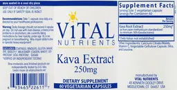 Label for Kava Extract 250 mg