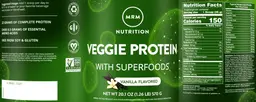 Label for Veggie Protein Vanilla Flavored