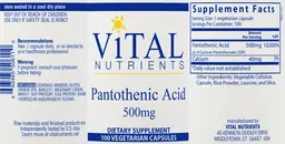Label for Pantothenic Acid 500 mg