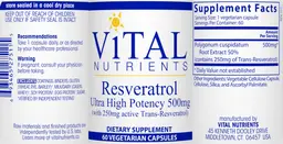Label for Resveratrol Ultra High Potency 500 mg