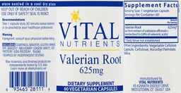 Label for Valerian Root 625 mg