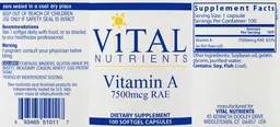 Label for Vitamin A 7500 mcg RAE