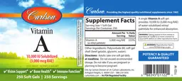 Label for Vitamin A 10,000 IU Solubilized (3,000 mcg RAE)