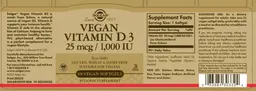 Label for Vegan Vitamin D3 25 mcg/1,000 IU