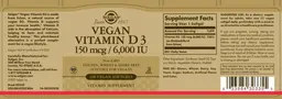 Label for Vegan Vitamin D3 150 mcg/6,000 IU
