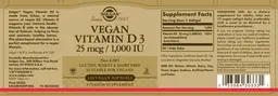 Label for Vegan Vitamin D3 25 mcg/1,000 IU