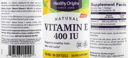 Label for Vitamin E 400 IU 268 mg