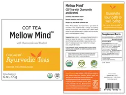 Label for CCF Tea Mellow Mind with Chamomile and Brahmi