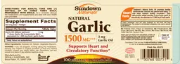 Label for Natural Garlic 1500 mg