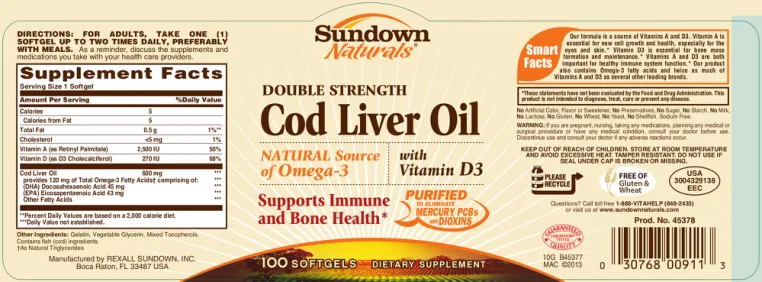 Label for Double Strength Cod Liver Oil With Vitamin D3