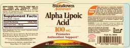 Label for Alpha Lipoic Acid 100 mg