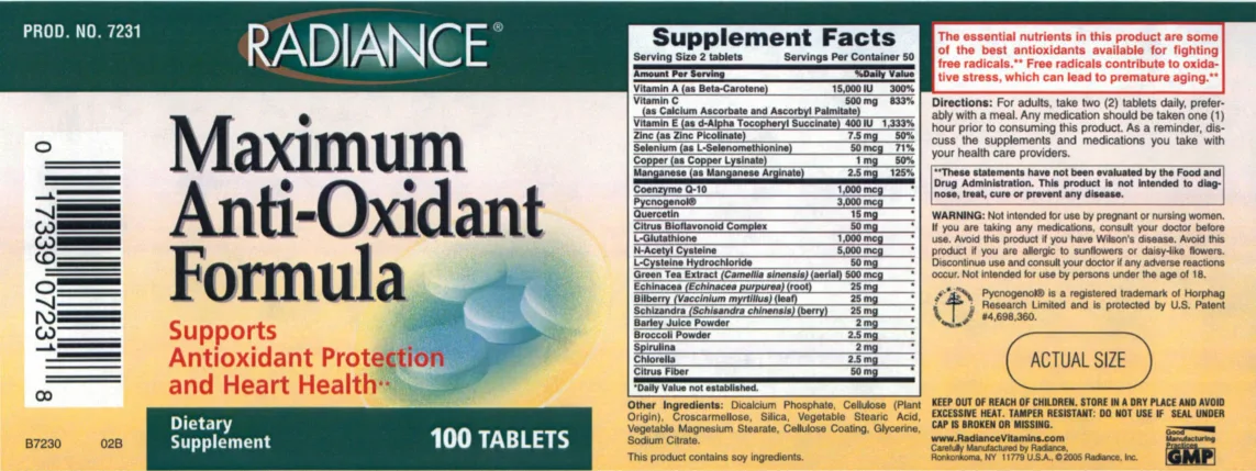 Label for Maximum Anti-Oxidant Formula