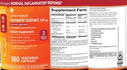 Label for Extra Strength Turmeric Extract 1400 mg