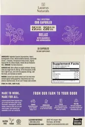Label for Relax Full Spectrum CBD Capsules
