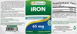 Label for Iron 65 mg