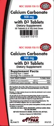 Label for Calcium Carbonate 600 mg with D3 Tablets