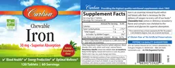 Label for Chewable Iron 30 mg Natural Strawberry Flavor