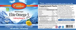 Label for Elite Omega-3 Gems 1,600 mg Natural Lemon Flavor