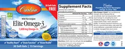 Label for Elite Omega-3 Gems 1,600 mg Natural Lemon Flavor