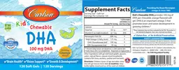 Label for Kid's Chewable DHA 100 mg Bursting Orange Flavor!