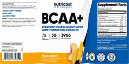 Label for BCAA+ Peach Mango