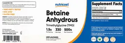 Label for Betaine Anhydrous 1.5 g Unflavored