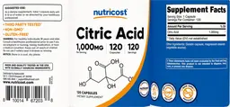 Label for Citric Acid 1,000 mg