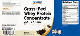 Label for Grass-Fed Whey Protein Concentrate 25 g Vanilla