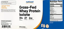 Label for Grass-Fed Whey Protein Isolate 30 g Unflavored