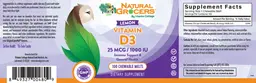 Label for Vitamin D3 25 mcg/1000 IU Lemon